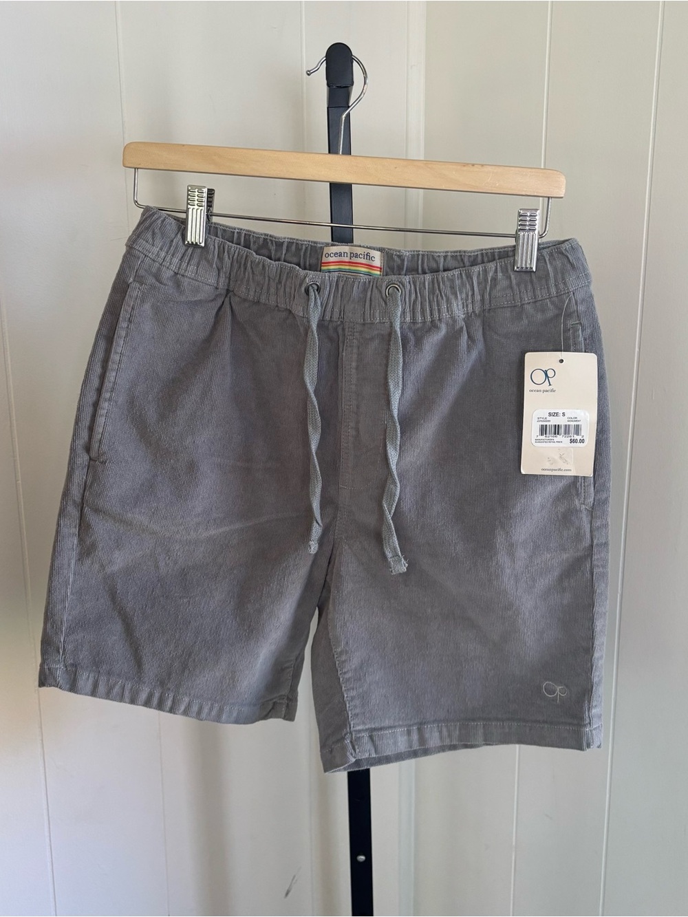 Ocean Pacific OP Corduroy Chino Pull On Shorts Gray Cotton Blend Men’s S NWT